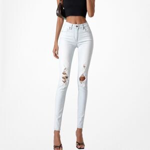 Vintage Y2K Mid Rise Ripped Knee Distressed Skinny Jegging Denim Jeans Size XS